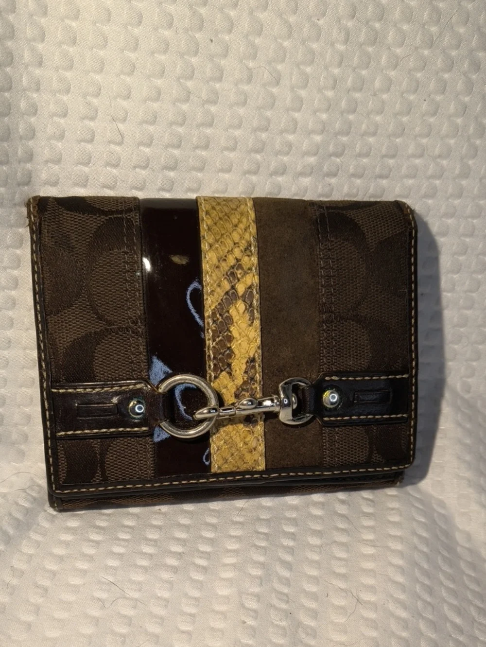 Coach Brown Signature Wallet With Snakeskin Panel